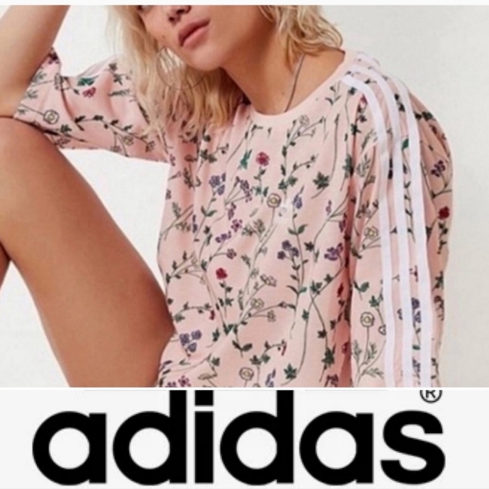 ADIDAS wildflower crop top XS peach multicolor floral short sleeve boxy t-shirt - Picture 6 of 15